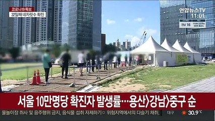 서울 10만 명당 확진자 발생률…용산>강남>중구 순