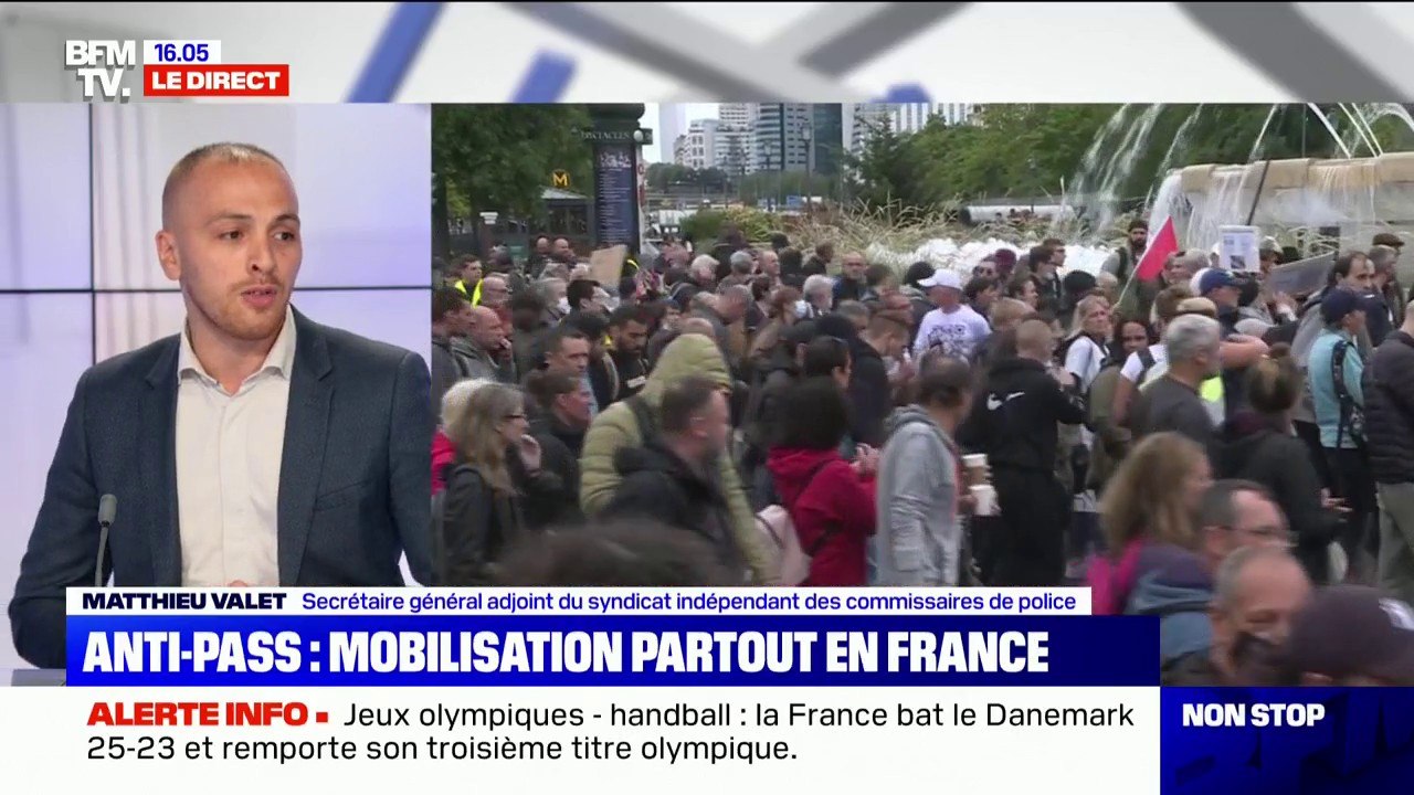 Matthieu Valet (SICP) évoque "plus de 16.000 participants pour les 4 manifestations" toujours en cours à Paris contre le pass sanitaire