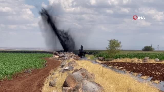 Boru hattı delindi, petrol metrelerce yükseğe fışkırdı