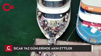 Büyükada İskelesi’ndeki yoğunluk havadan görüntülendi