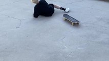 Guy Falls And Breaks His Leg After Landing On Floor While Skateboarding Off Of a Flight Of Stairs