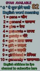 #gyan_available_short_VDO_82  अँग्रेजी बोलना सीखें/ English to Hindi daily use word meaning practice