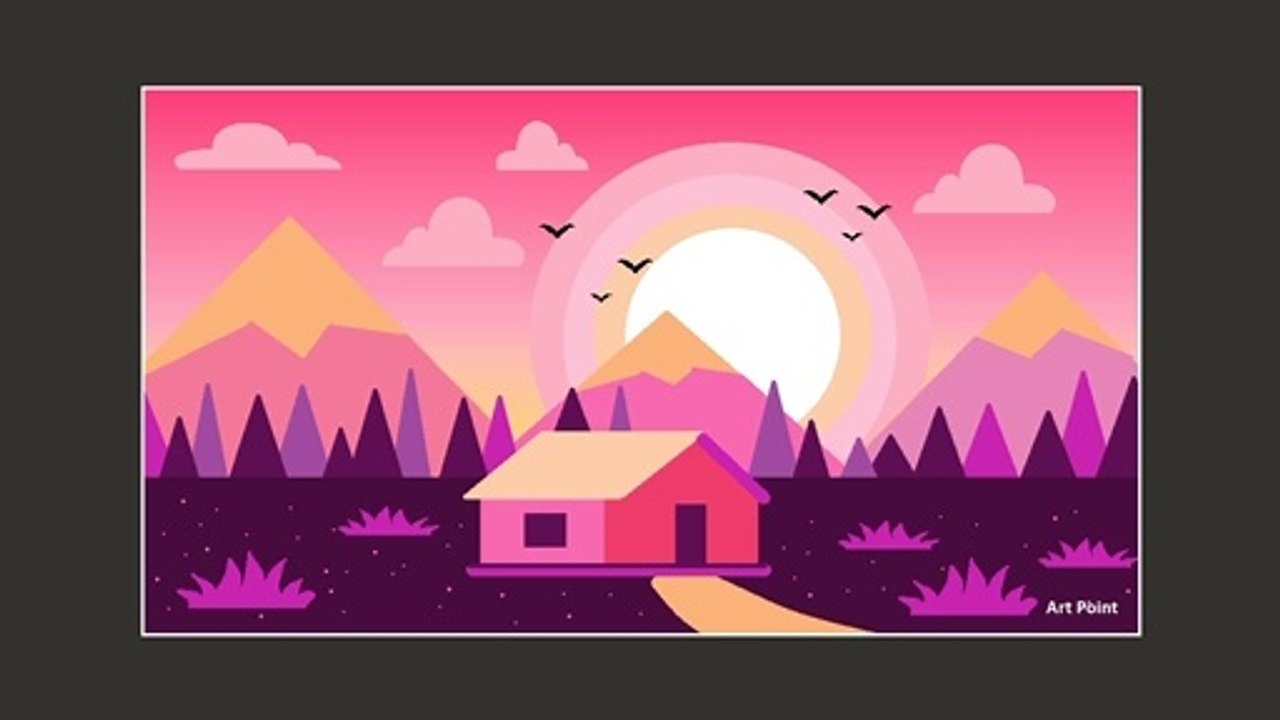 How to Draw - in computer| Microsoft paint tutorial | ms paint | scenery drawing 080 - Art Point