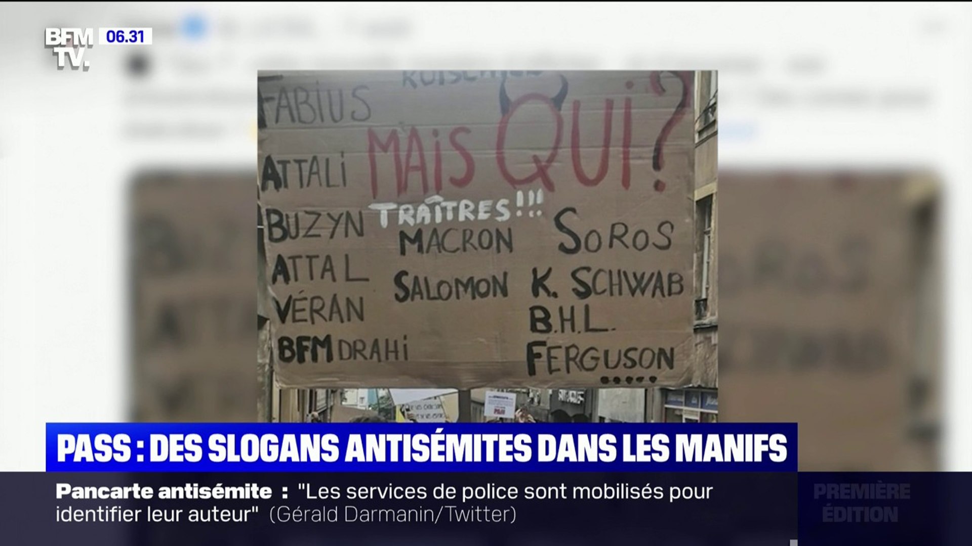 Une pancarte antisémite brandie lors d'une manifestations anti-pass  sanitaire à Metz ce week-end - Vidéo Dailymotion