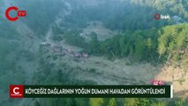 Köyceğiz dağlarının yoğun dumanı havadan görüntülendi