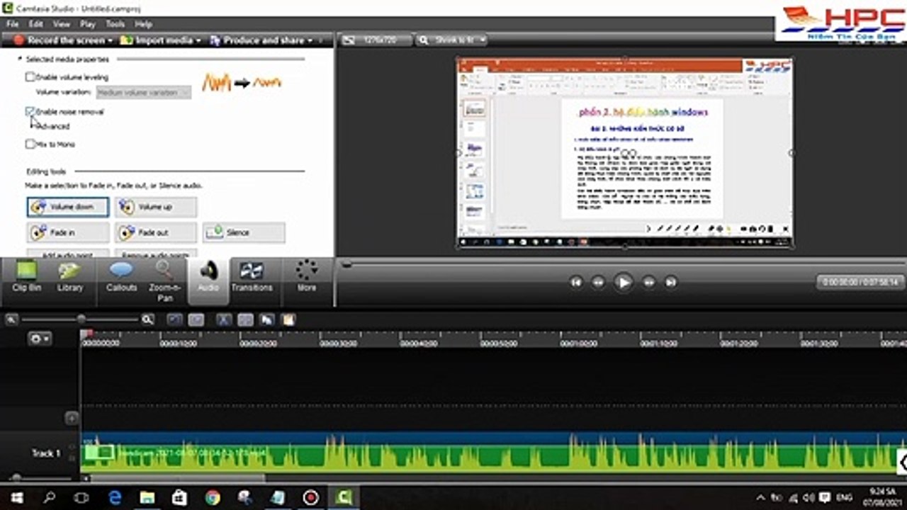 Khử nhiễu tệp thu âm với Camtasia Studio