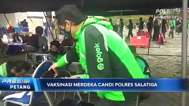 Ratusan Tukang Ojek Online Mendapat Vaksin Merdeka Candi Polres Salatiga