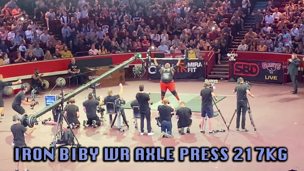 'NEW WORLD RECORD Iron Biby Lifts 217KGs to Break Axle Press WR