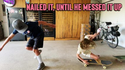 'Brother Accidentally Messes Up Twin Sister's Skateboarding Trick'
