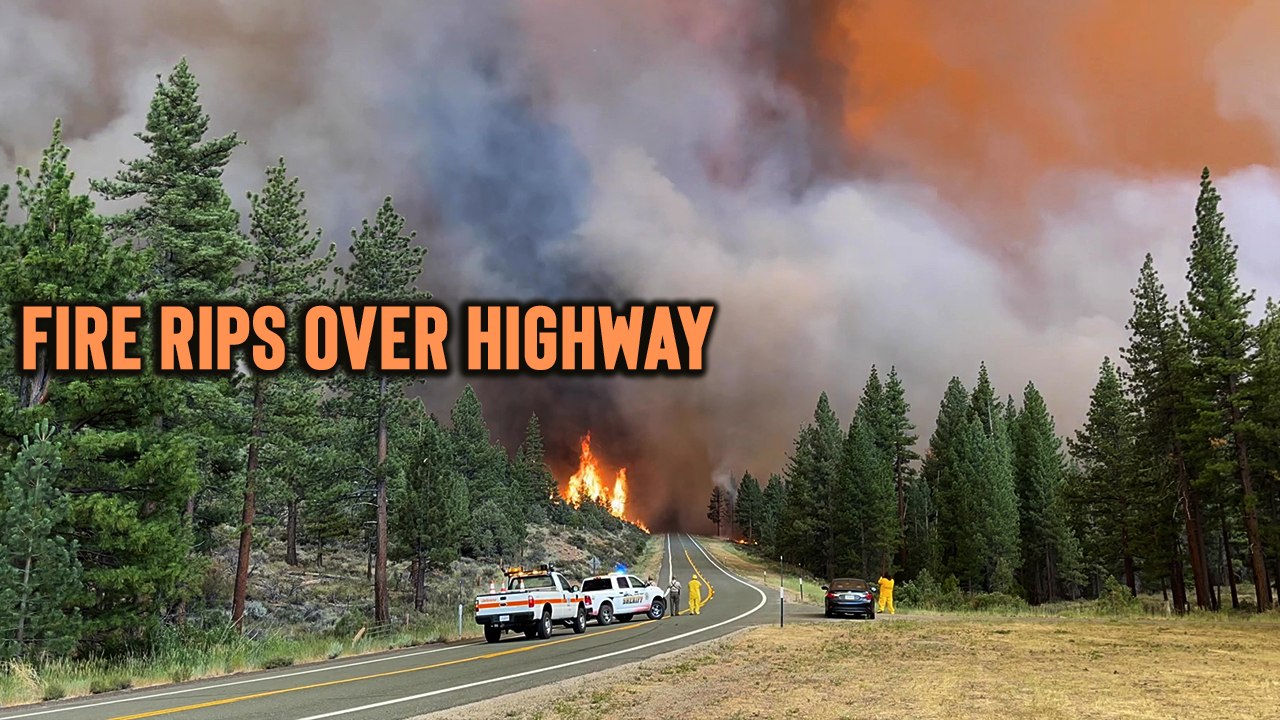 'Close Look at the Tamarack Fire Filling Up Highway 89 with Smoke '