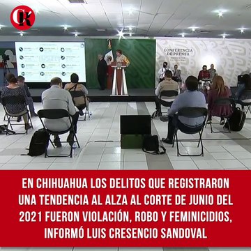En Chihuahua los delitos que registraron una tendencia al alza al corte de junio del 2021 fueron violación, robo y feminicidios, informó Luis Cresencio Sandoval.