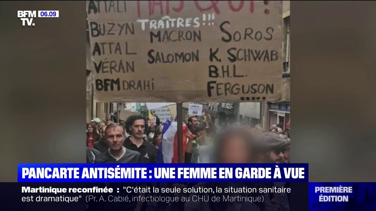 Qui est la femme en garde à vue pour avoir brandi une pancarte antisémite dans une manifestation anti-pass sanitaire ?