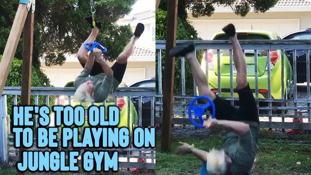 'Man Finds Out he's Too Old to be Playing on Jungle Gym'