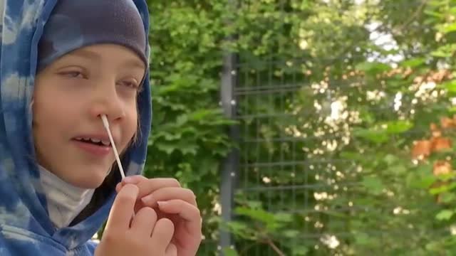 Los alumnos de un colegio de Berlín se hacen ellos mismos la prueba de antígenos