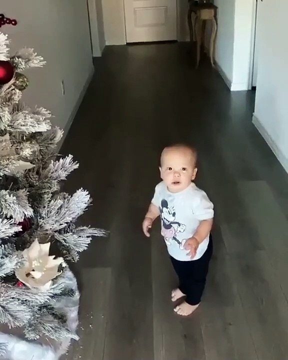 "O Natal começou". Criança vê árvore de Natal e...