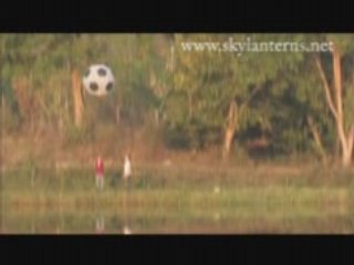 Large flying football shaped sky lantern launch in thailand