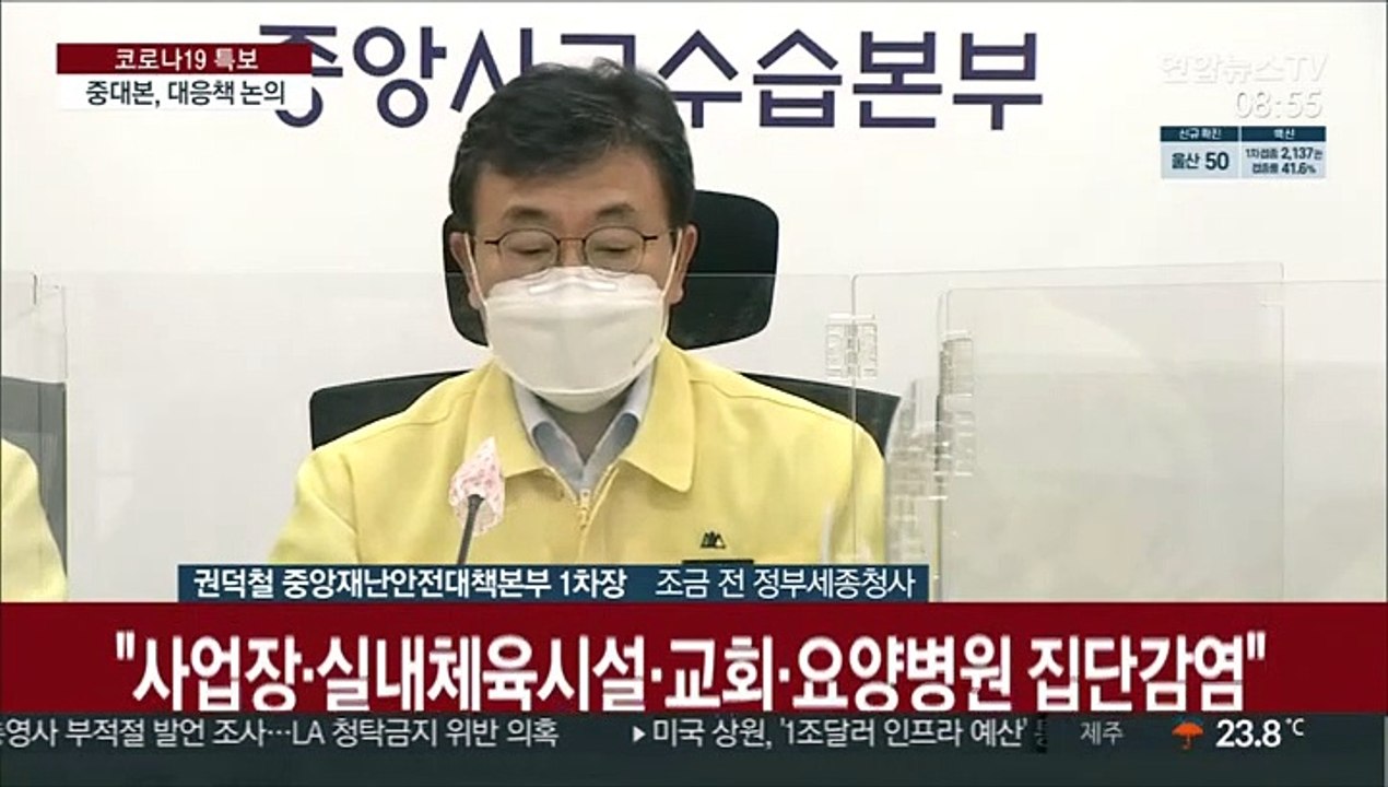 [현장연결] 중대본 "코로나19 신규 확진 2천200명 넘어…최초 발병 이후 처음"