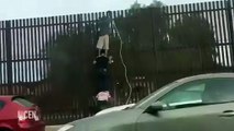 Homem usa escada humana para passar fronteira do México para os EUA