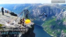 Pura adrenalina: Base jumpers saltam da montanha de Kjerag