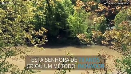 Idosa de 78 anos cria método inovador para atravessar rio