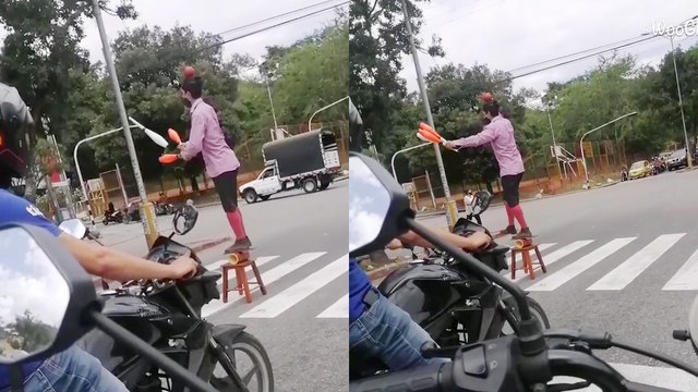 'Colombian Juggler Puts on a Fun Performance for People Waiting at the Red Light'