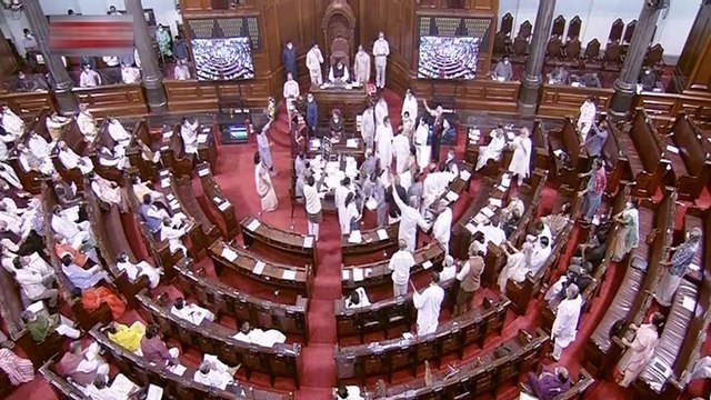 Opposition ruckus in Rajya Sabha, threw rule book at desk