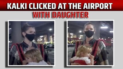 Kalki Koechlin clicked at the airport with her daughter Sappho