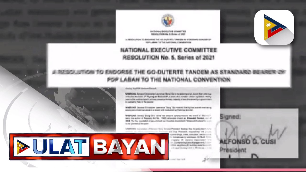 Go-Duterte tandem, napagkasunduang magpapatuloy ng "tapang at malasakit" sa 2022 Nat'l elections ayon sa resolusyon ng PDP-Laban; Sen. Go, iginiit na 'di siya interesado sa pagkapangulo; Tarpaulin at billboards na mula sa supporters ni Mayor Sara Duterte