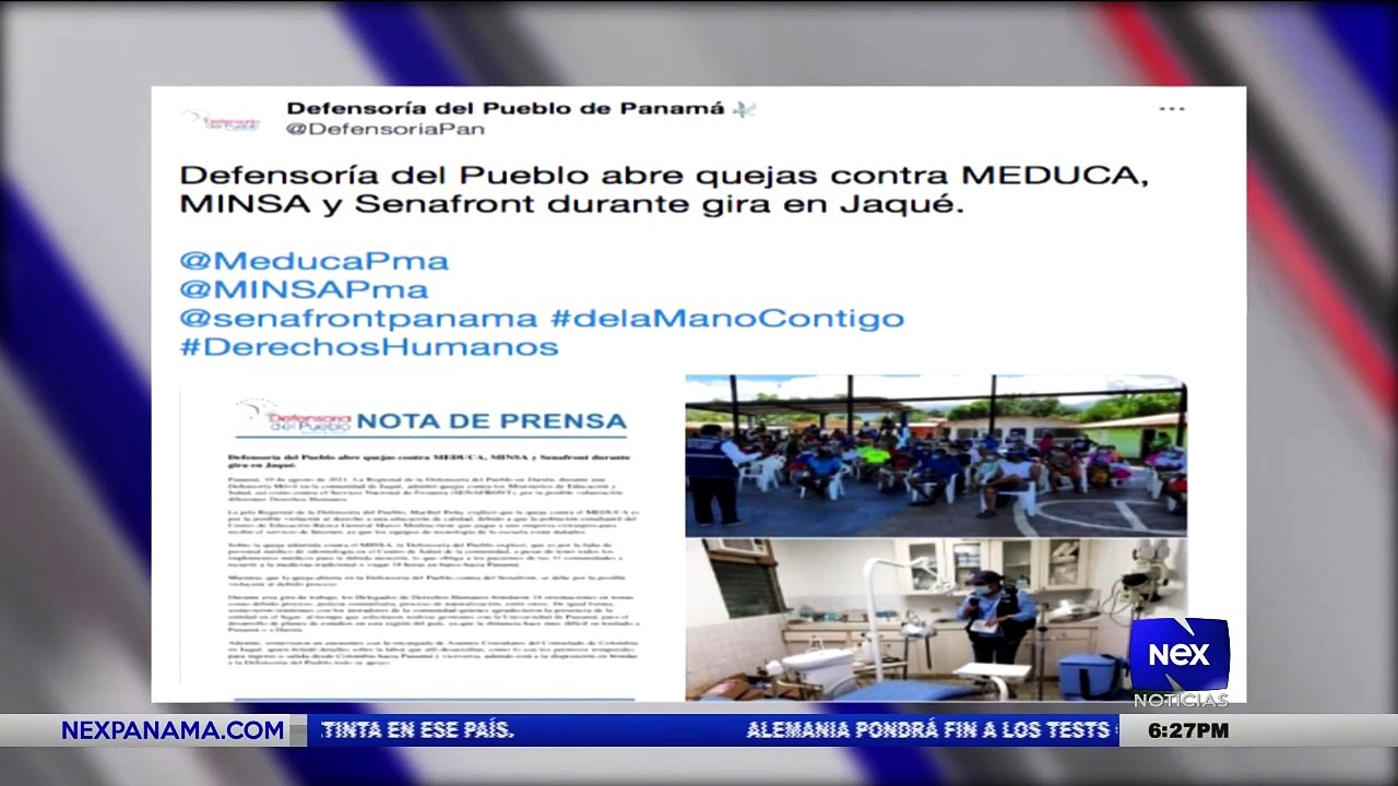 Defensoria del pueblo abre quejas contra MEDUCA, MINSA y Senafront durante gira en Jaque  - Nex Noticias