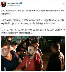 Son dakika haber | İçişleri Bakan Yardımcısı İnce: Bartın'da 318, Kastamonu'da 210, Sinop'ta 106 kişi tahliye edildi