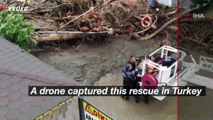 Drone Footage Shows Woman Rescued From Flood in Northern Turkey