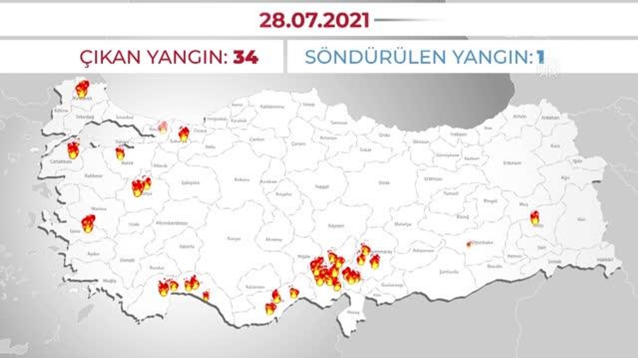 Son dakika haber: Tarım ve Orman Bakanlığı, orman yangınları ve yangınların söndürülme sürelerini içeren bir harita yayınladı