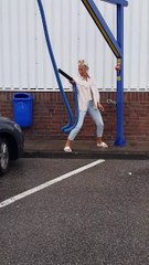 Face Meets Vacuum During Car Wash Dance