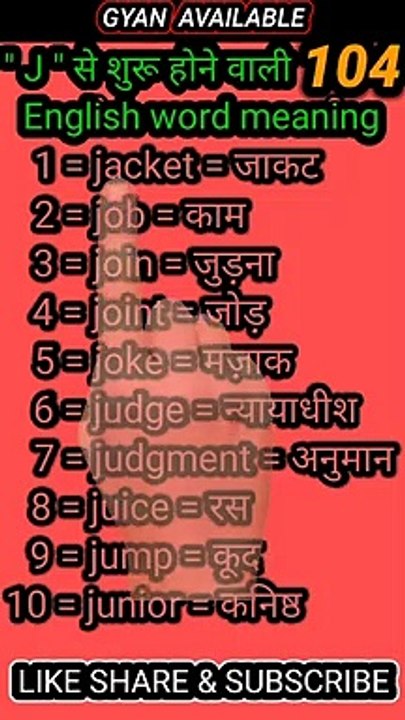 #gyan_available_short_VDO_104.  अँग्रेजी बोलना सीखें/ English to Hindi daily use word meaning