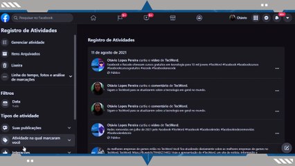 Como usar o registro de atividades do Facebook