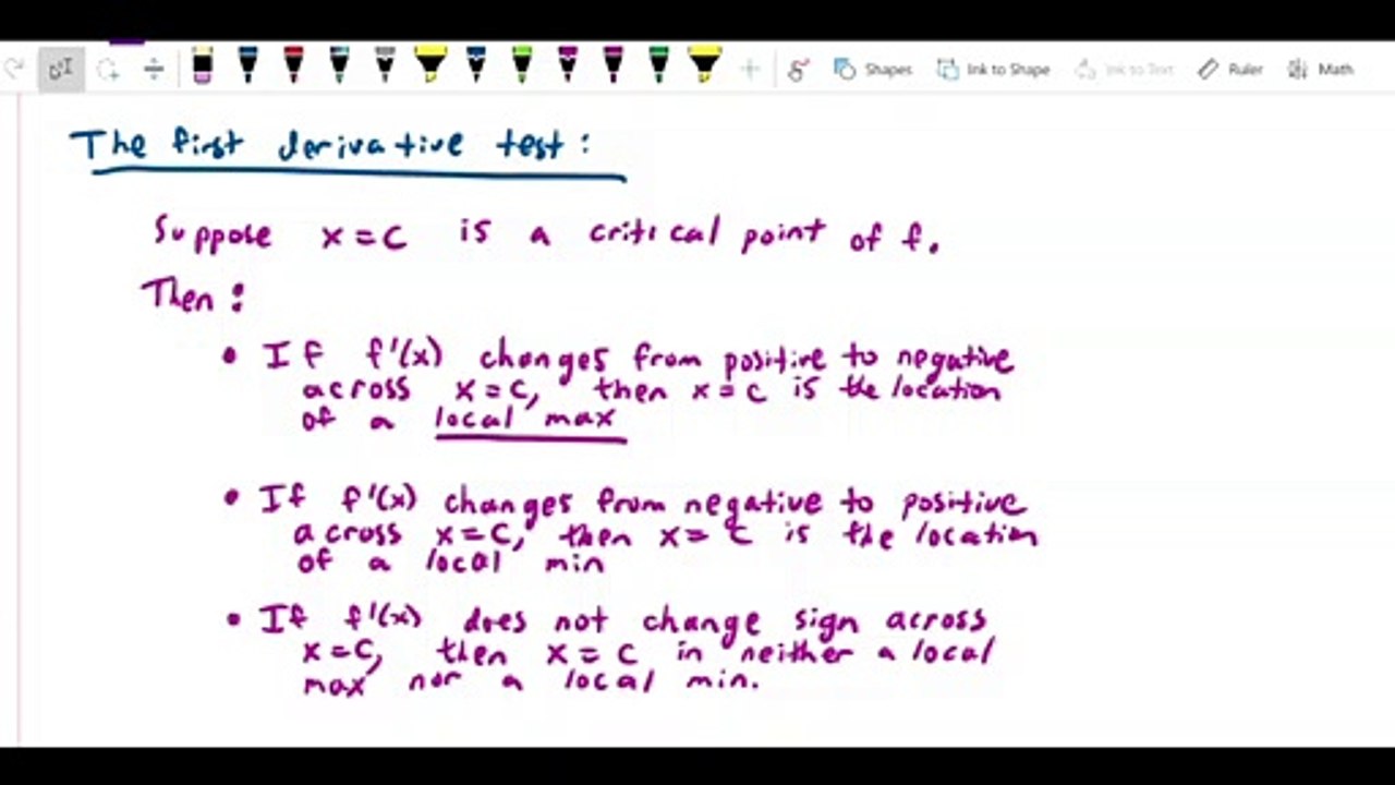 Monotone Functions and the First Derivative Test - First derivative test explanation