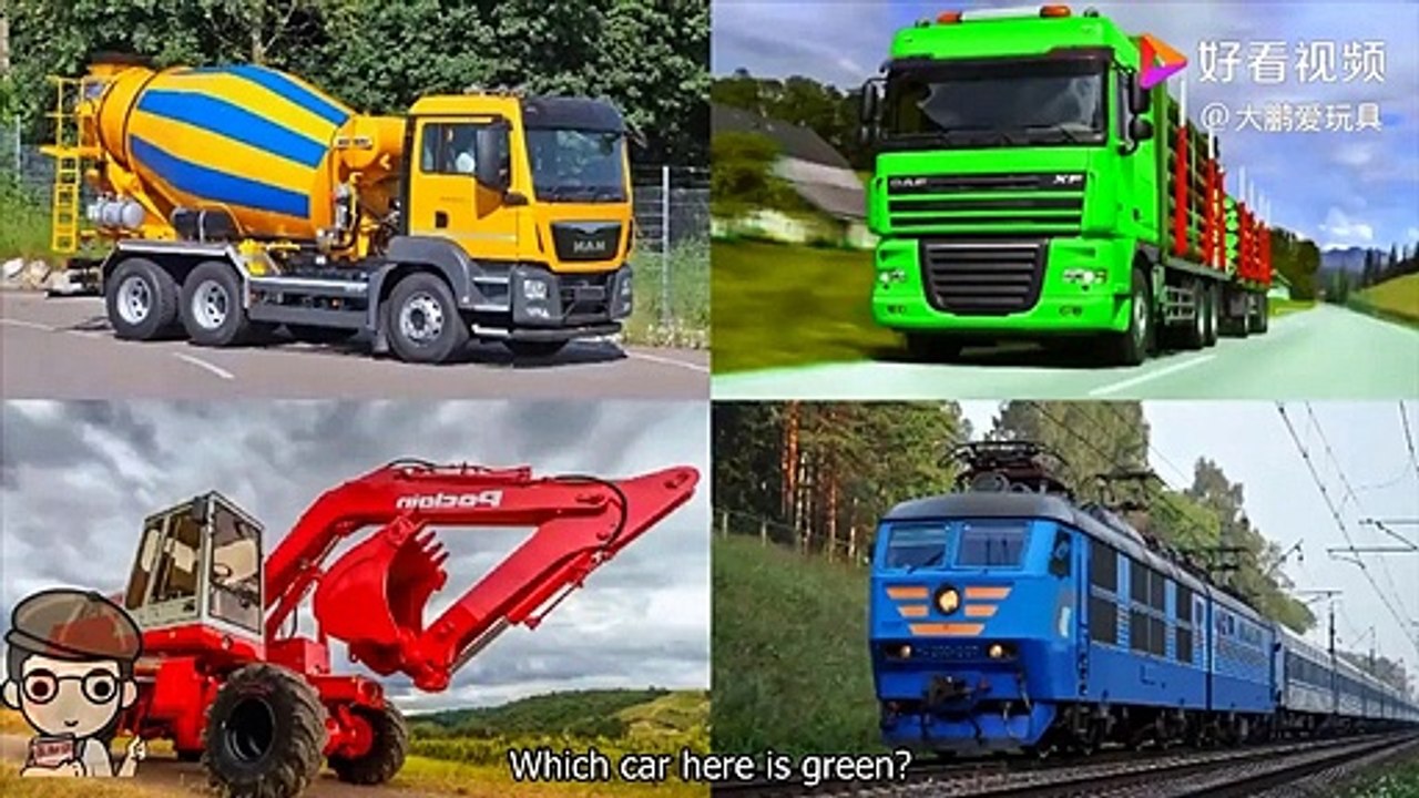 Class for entertaining education: The color categories and find out where the blue excavator is?