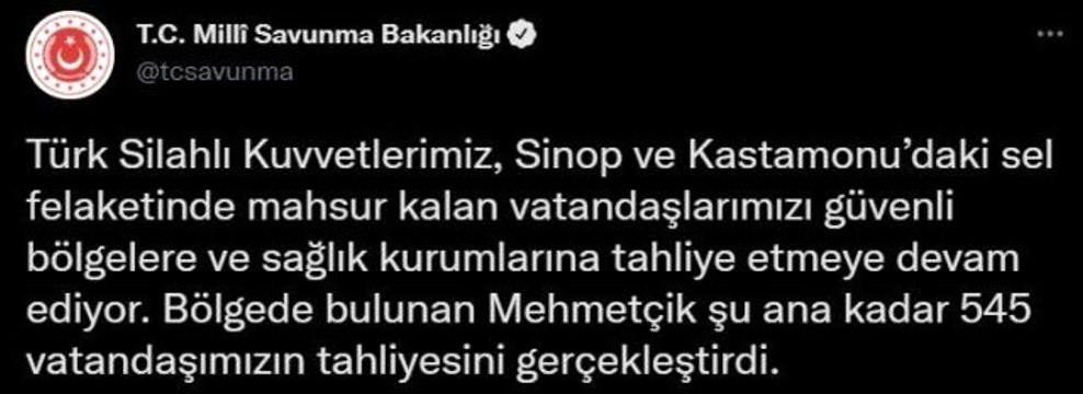 Mehmetçik, Sinop ve Kastamonu'daki sel felaketinde şu ana kadar 545 kişiyi kurtardı