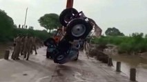 Rajasthan: Tractor overturns while crossing swollen river