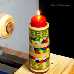 how to make woodturning blank plus small stones to candlestick