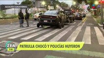 Patrulla chocó y policías huyeron en la colonia Juárez