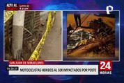 Motociclistas heridos al ser impactos por poste en San Juan de Miraflores