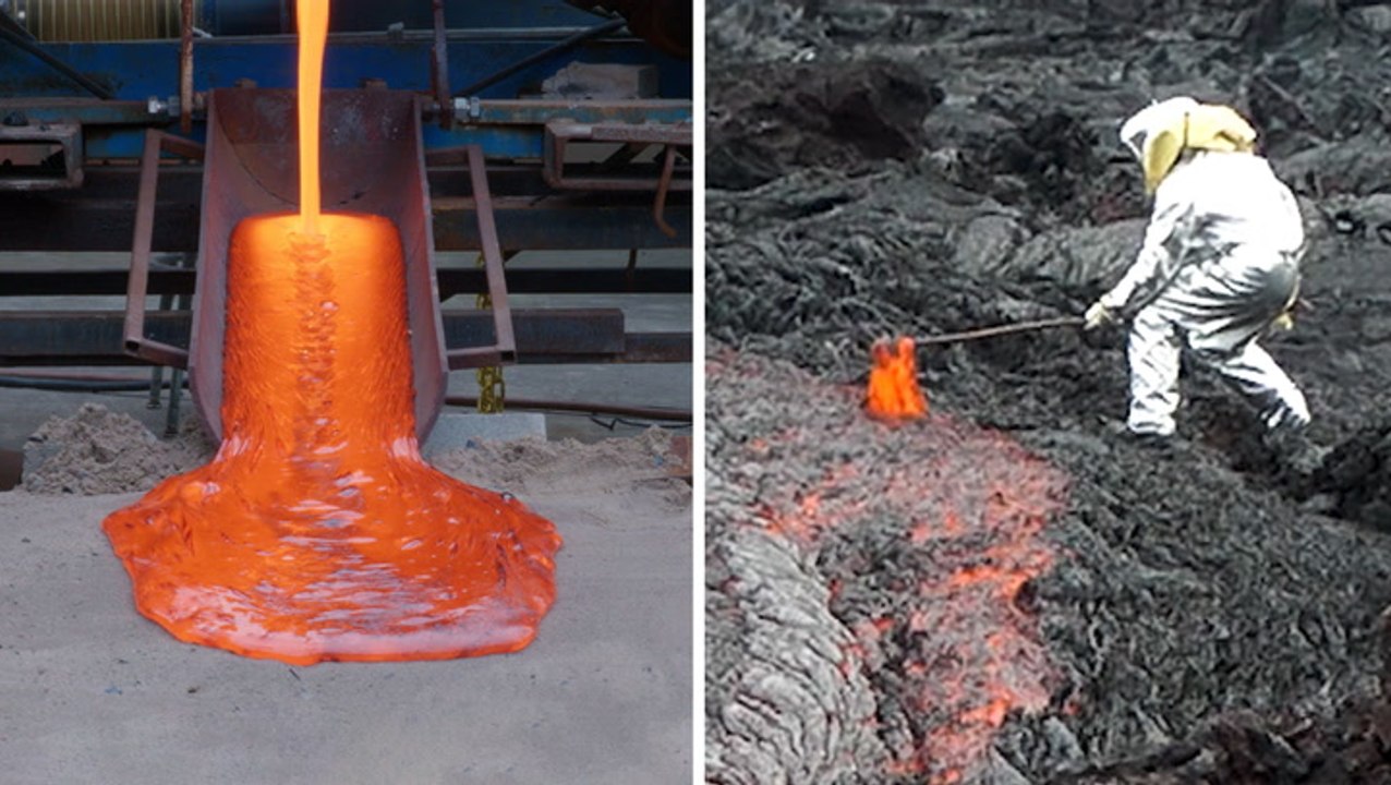 Two ways volcanologists sample lava from hard to almost impossible