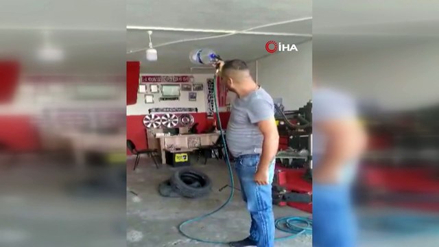 Basınçlı hava bastığı pet şişe gözünden ediyordu