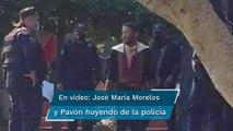 Roba réplica de traje de Morelos de un museo en Apatzingán y corre con el atuendo puesto