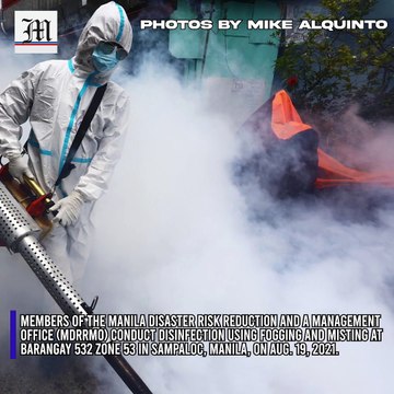 Disinfecting village in Sampaloc, Manila