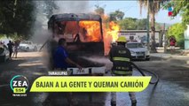 Delincuentes bajan a gente  y queman un camión en Tamaulipas