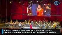Plácido Domingo emociona en el Starlite Festival cantando junto a Marta Sánchez el himno de España
