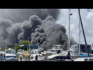 Boat Fire Billows Black Smoke Into Sky