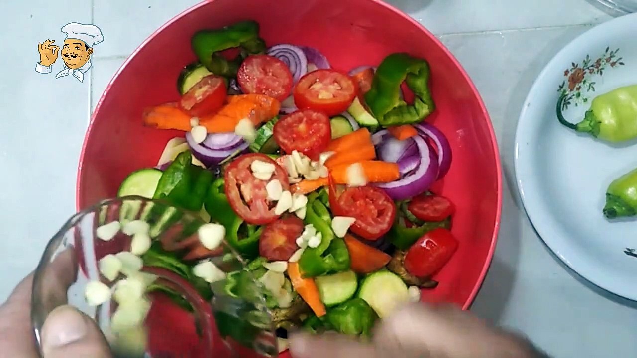 خضار بالدجاج مشوية في الفرن طبق صحي   Légumes grillés au poulet au four